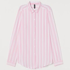 h&m pink and white striped long sleeve shirt